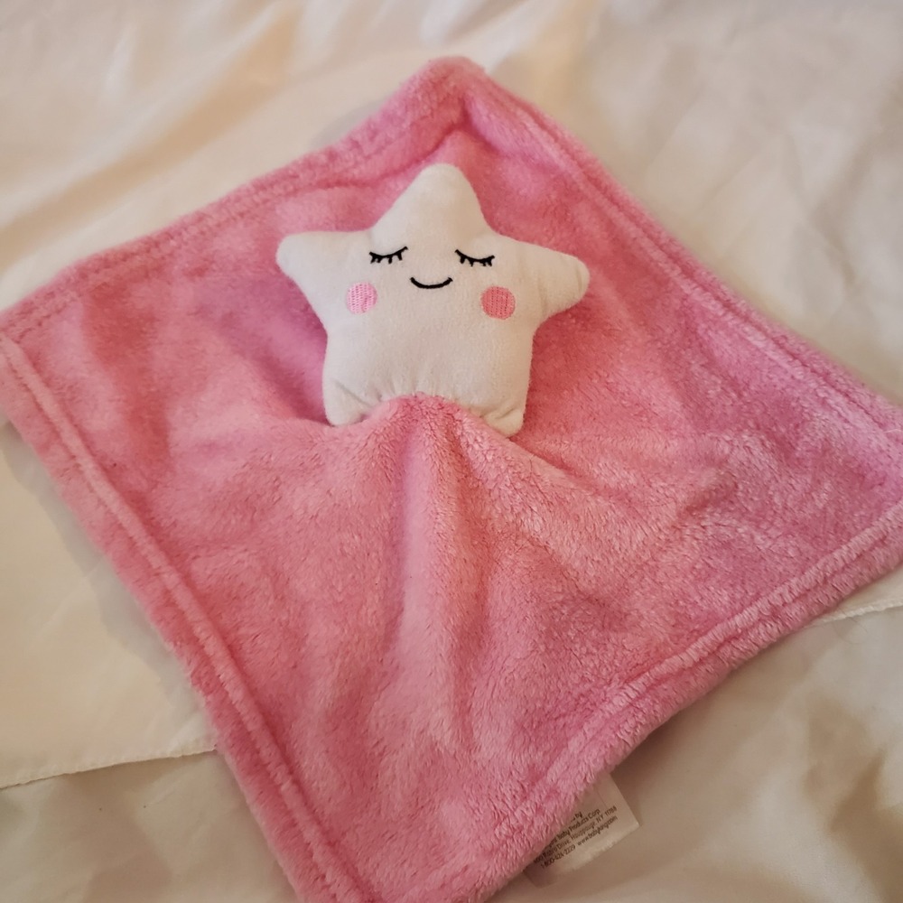 LE BEBE FAVORITE WHITE STAR PLUSH PINK LOVEY SECURITY BLANKET